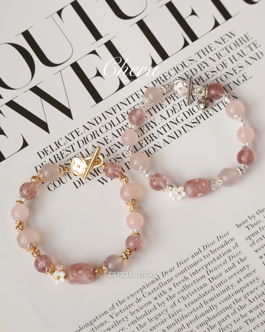 Pink Chalcedony, Pink Purple Emerald Mica, Rose Quartz & Strawberry Quartz Crystal Bracelet ¡ª Flutter Shy | 8mm (OT Clasp, Elastic)
