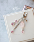 Rose Quartz Nine-Tailed Fox Crystal Keychain with Clover Charm ¡ª Blush Kyubi