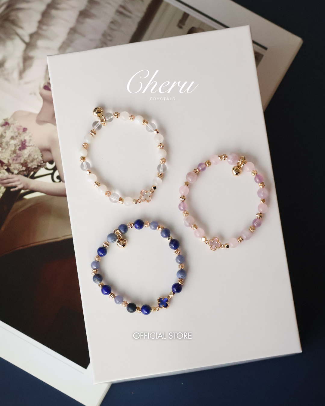 Lapis Lazuli, Rose Quartz & Moonstone Stackers Crystal Bracelet ¡ª Clover Alchemy Series 2.0 | 6mm (Elastic)
