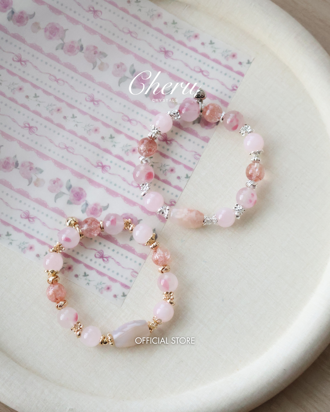 Flower Agate, Rhodonite & Rose Quartz Bracelet ¡ª Pink Slushie Inspired Dupe | 10mm (Elastic)