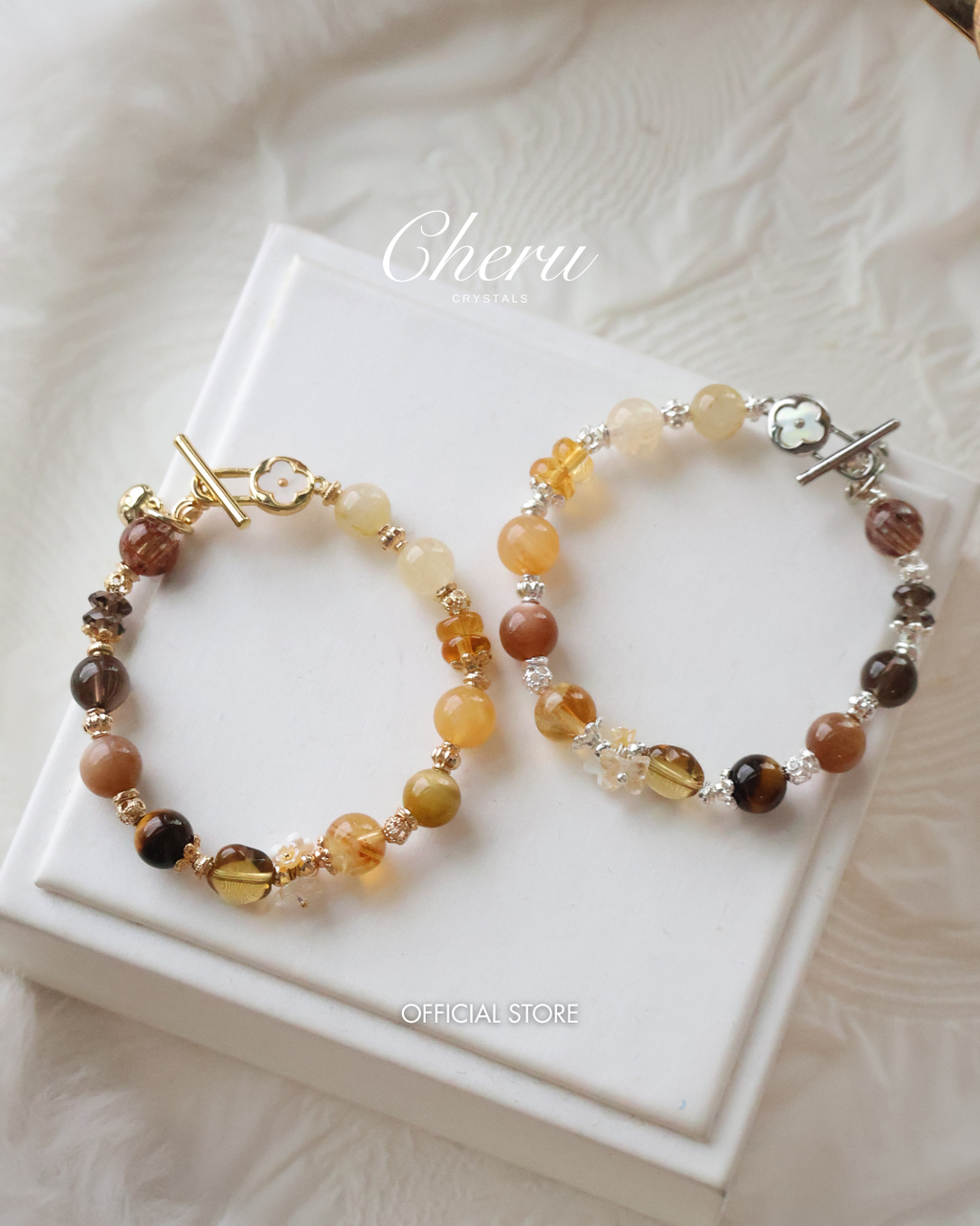 Smoky Citrine Flower Carving Multigem (Duobao) Crystal Bracelet ¡ª Castella | 8mm (OT Clasp, Elastic)