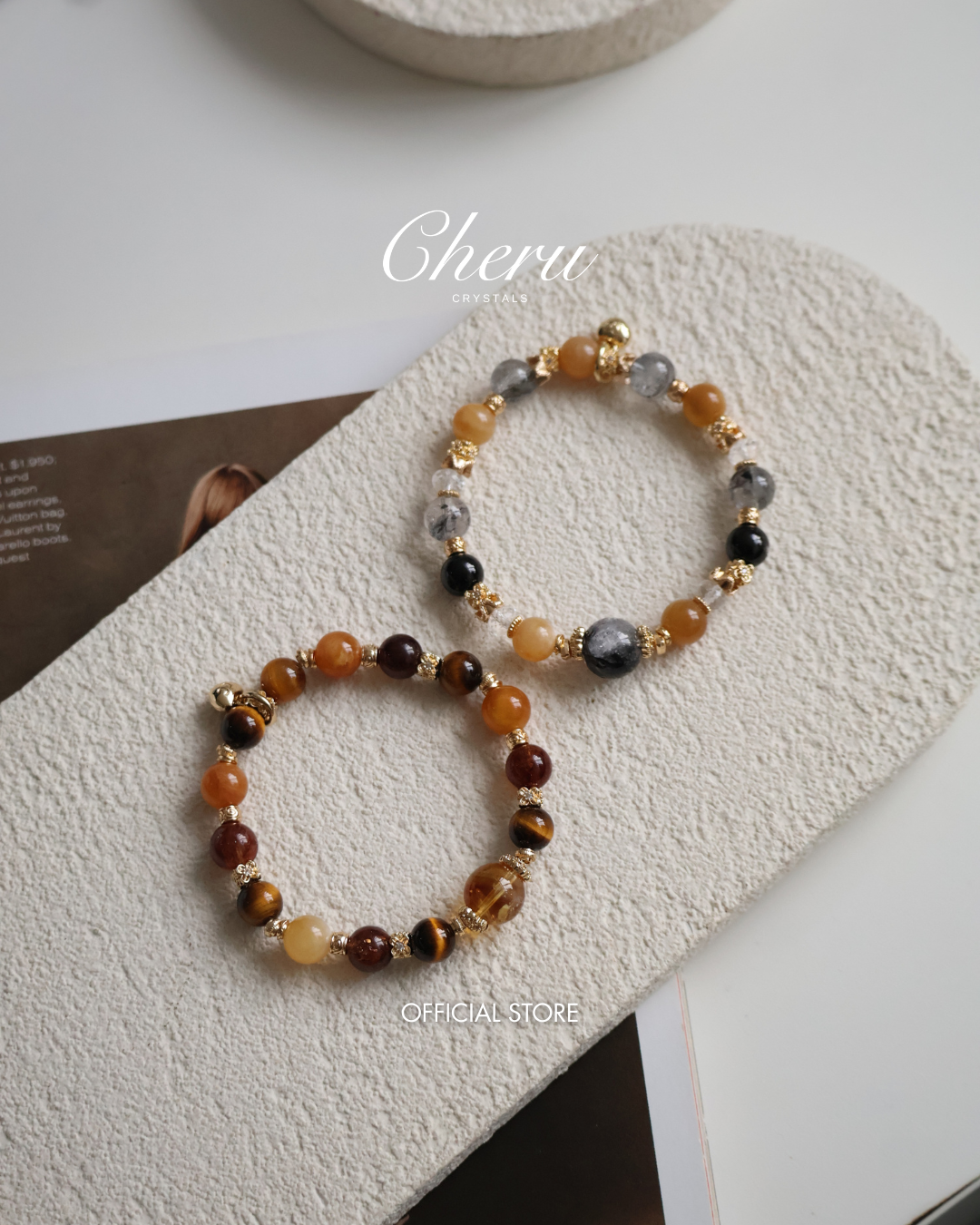 Andesine Labradorite, Tiger¡¯s Eye, Citrine & Black Gold Super 7 Crystal Bracelet ¡ª Miel Honey | 8mm (Elastic)
