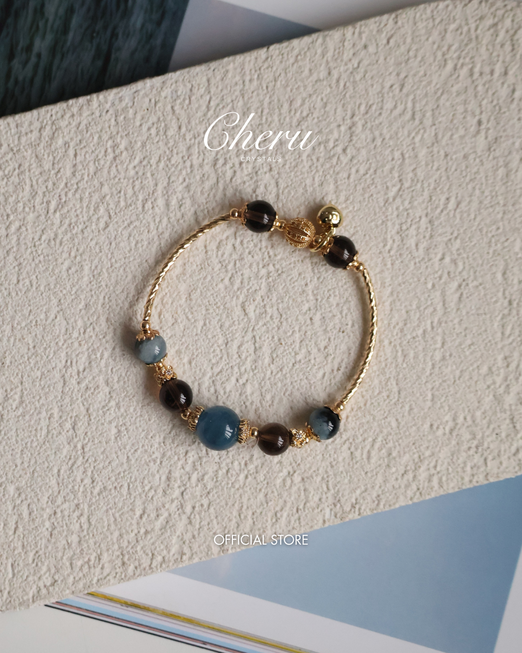 Smoky Quartz & Devil¡¯s Eye Aquamarine Crystal Bracelet Bangle ¡ª Orianna Bangles Series | 8mm