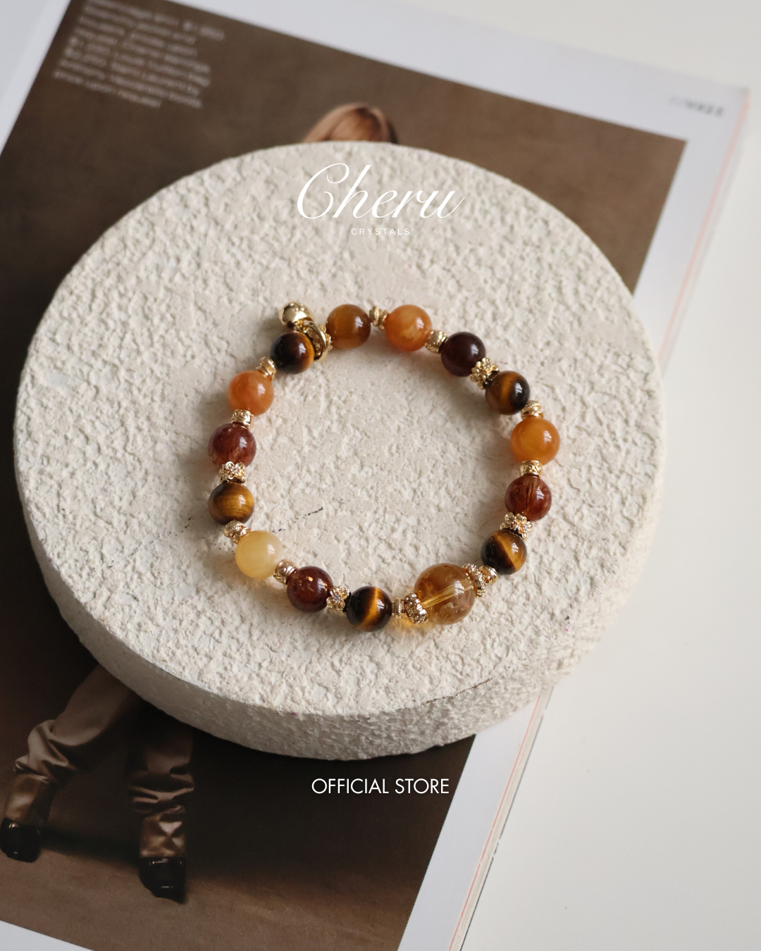 Andesine Labradorite, Tiger¡¯s Eye, Citrine & Black Gold Super 7 Crystal Bracelet ¡ª Miel Honey | 8mm (Elastic)