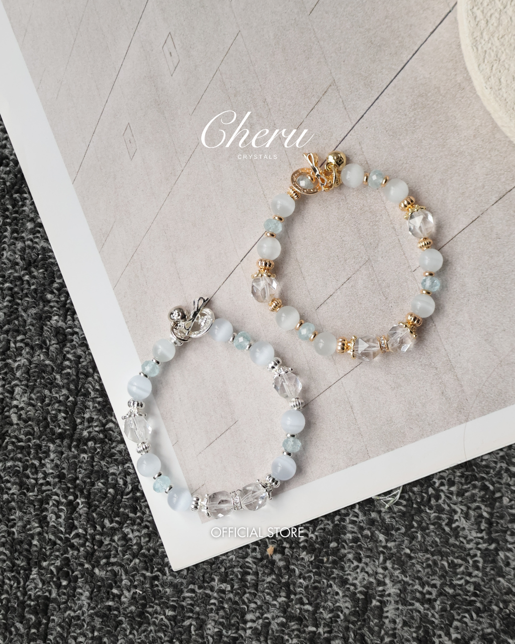 Blue Topaz Faceted Rondelle, Clear Quartz & Cat¡¯s Eye Crystal Bracelet ¡ª Crystelle | 8mm (Elastic)