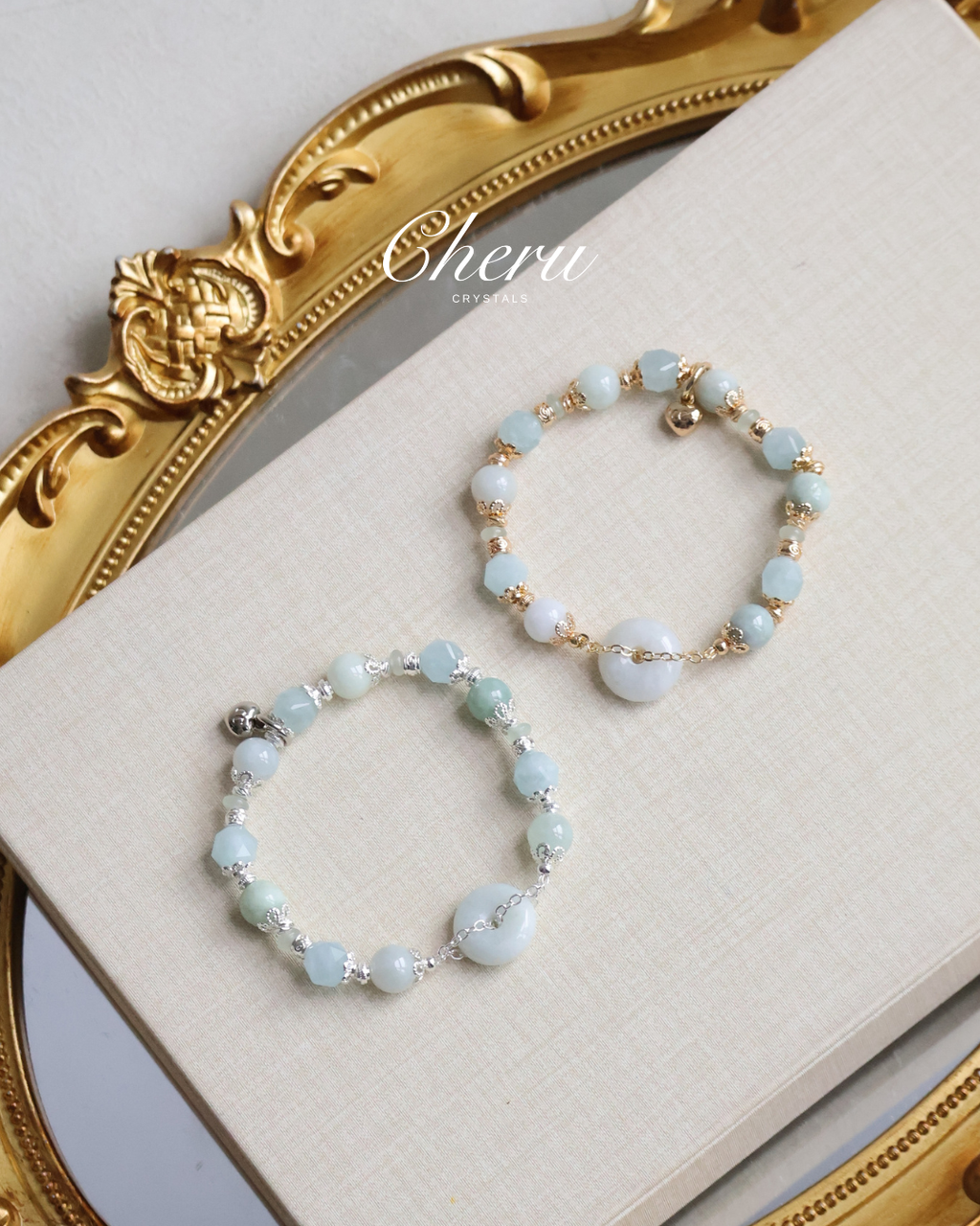 Aquamarine Faceted, Green Jadeite & Green Aventurine ¡ª  Green Jadevie Ping An Kou | 8mm (Elastic)