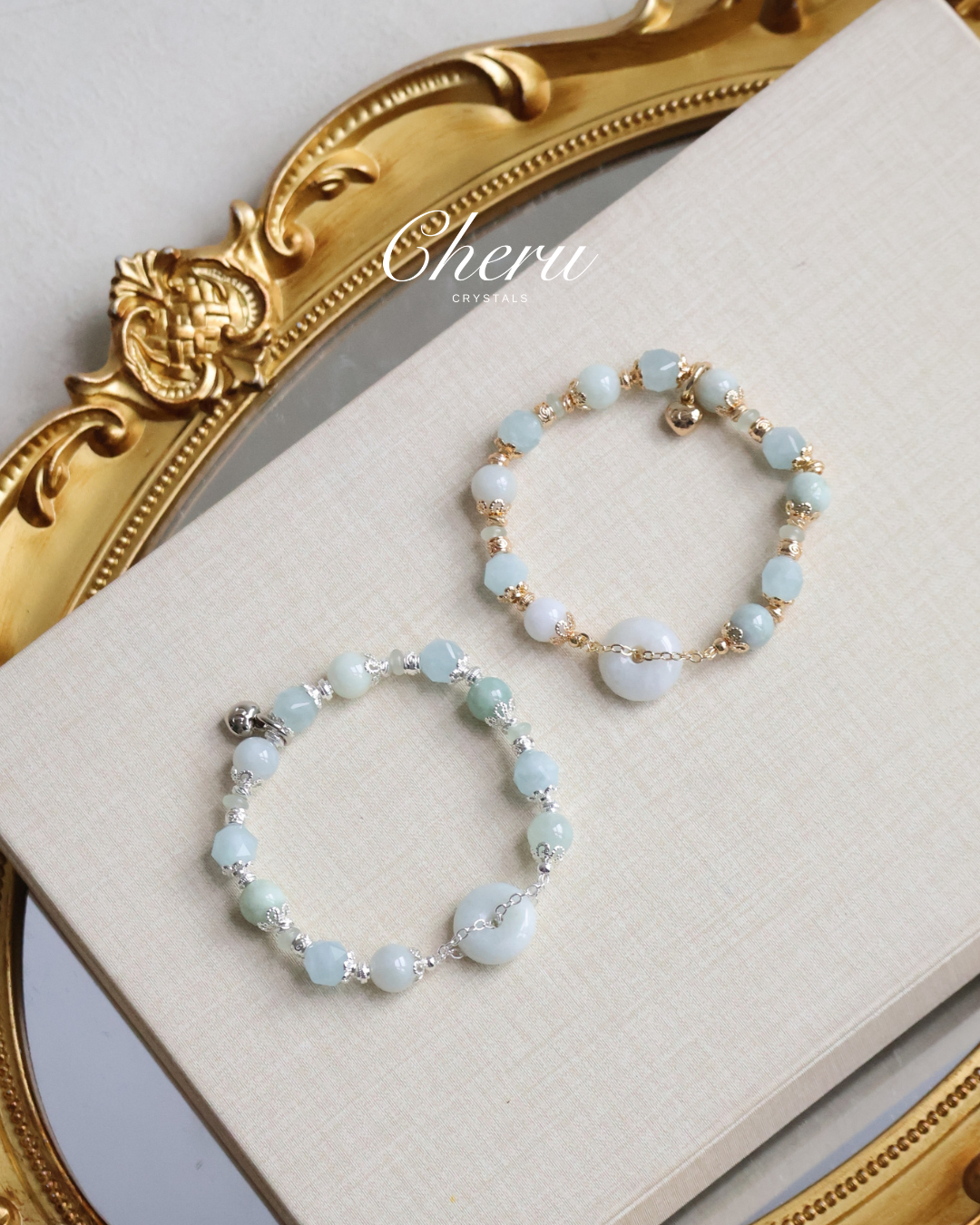 Aquamarine Faceted, Green Jadeite & Green Aventurine ¡ª  Green Jadevie Ping An Kou | 8mm (Elastic)