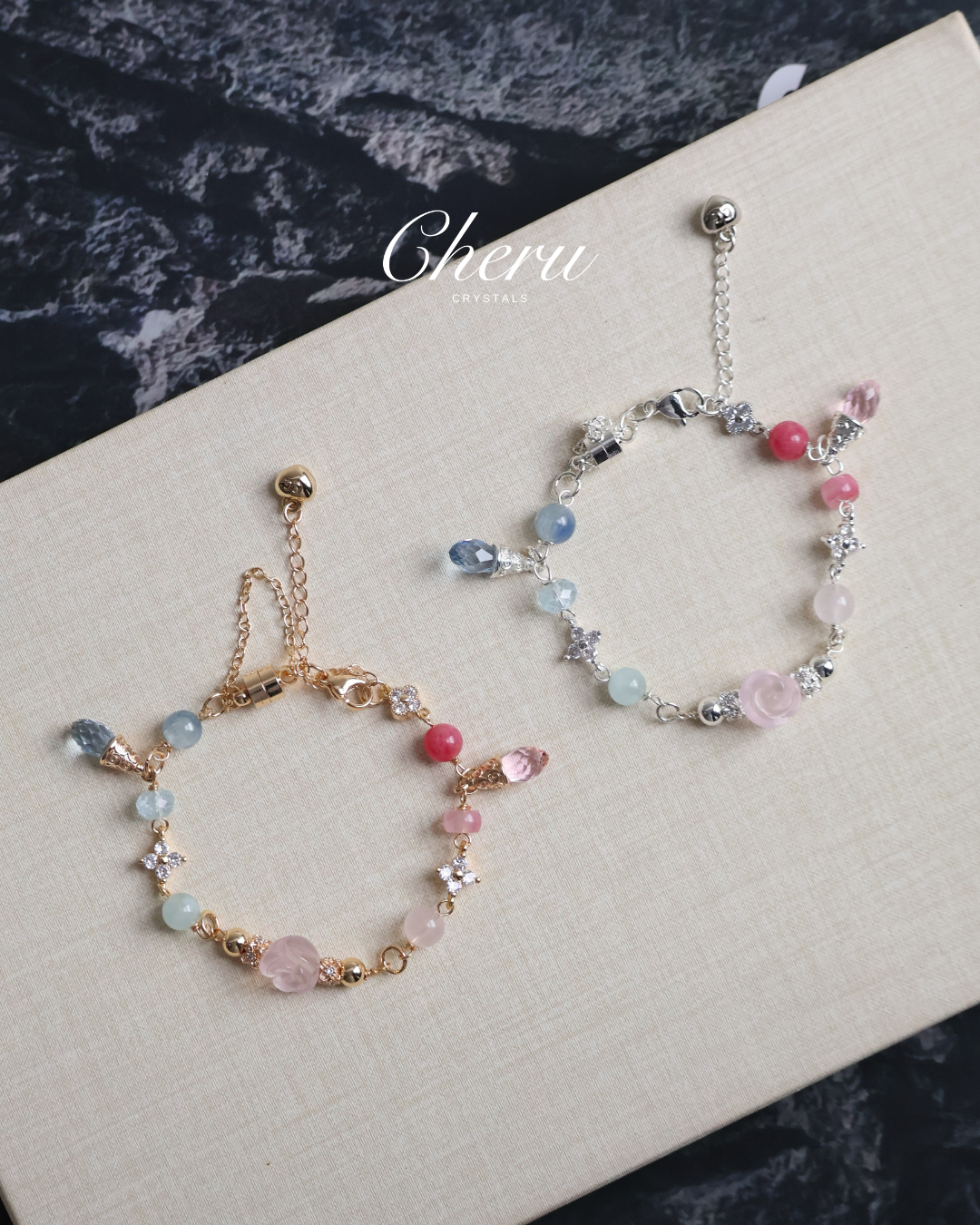 Rose Quartz, Blue Kyanite, Blue Topaz, Aquamarine & Rhodonite ¡ª Rosen Bleu Chain Bracelet | 8mm (Magnetic Opening, Chain)