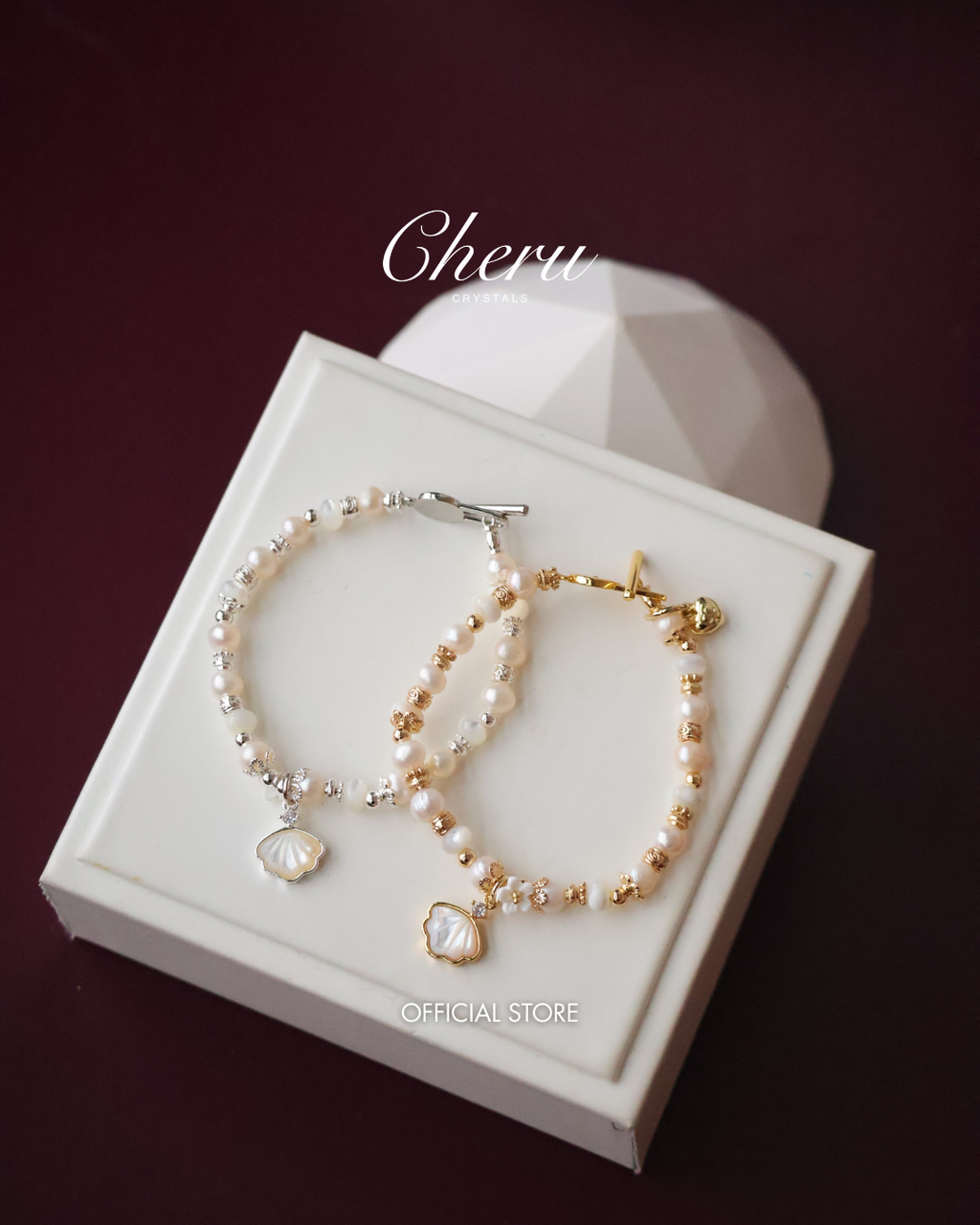 Freshwater Pearls & White Conch with Dangly Sea Shell ¡ª Yoana | 6mm (OT Clasp, Elastic)