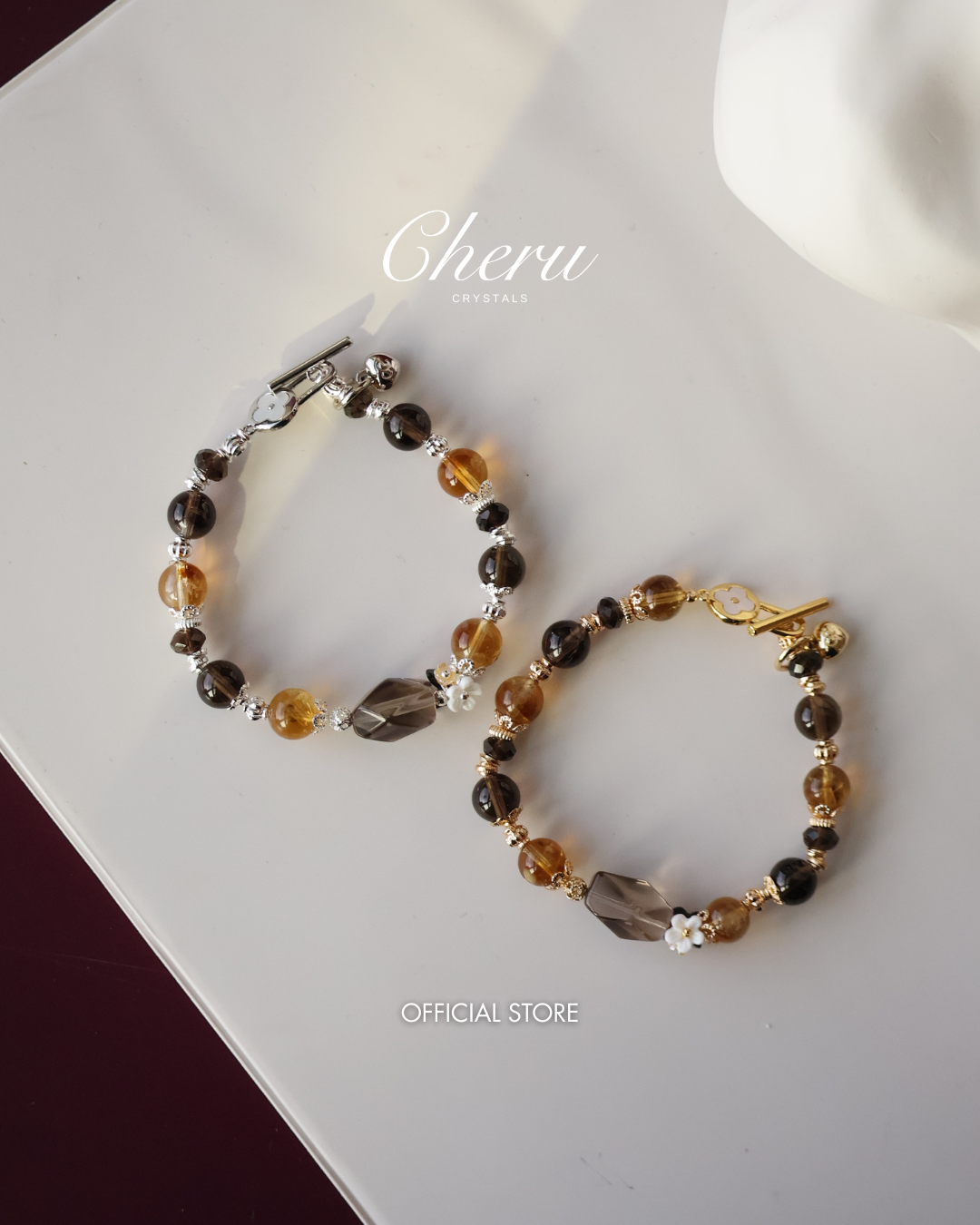 Smoky Quartz & Citrine Bracelet with Smoky Quartz Freeform ¡ª Midnight Shimmer | 8mm (OT Clasp, Elastic)