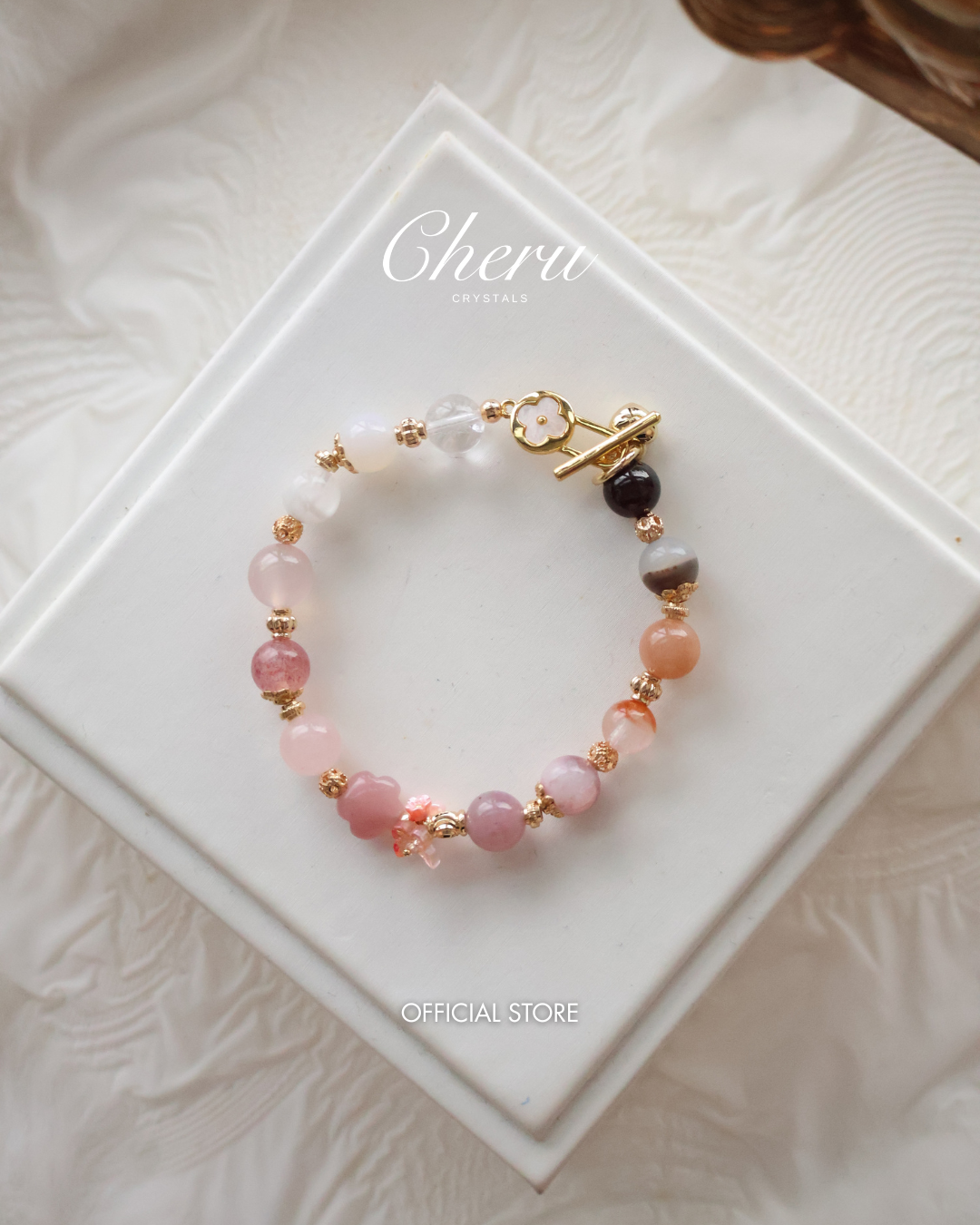 Guava Quartz Flower Carving Multigem Duobaao Crystal Bracelet ¡ª Choco Berry | 8mm (OT Clasp, Elastic)