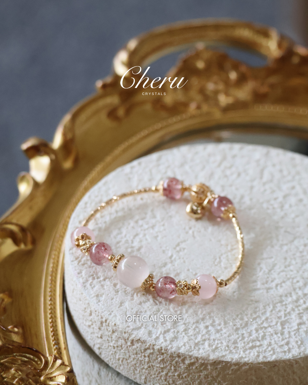 Strawberry Quartz & Rose Quartz Crystal Bracelet Bangle ¡ª Orianna Bangles Series | 8mm (Elastic)