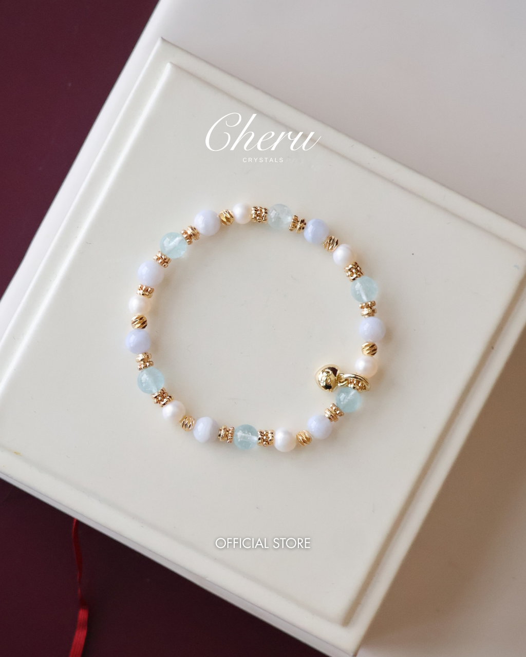 Blue Lace Agate, Blue Topaz & Freshwater Pearl Crystal Bracelet ¡ª Aeris | 6mm (Elastic)