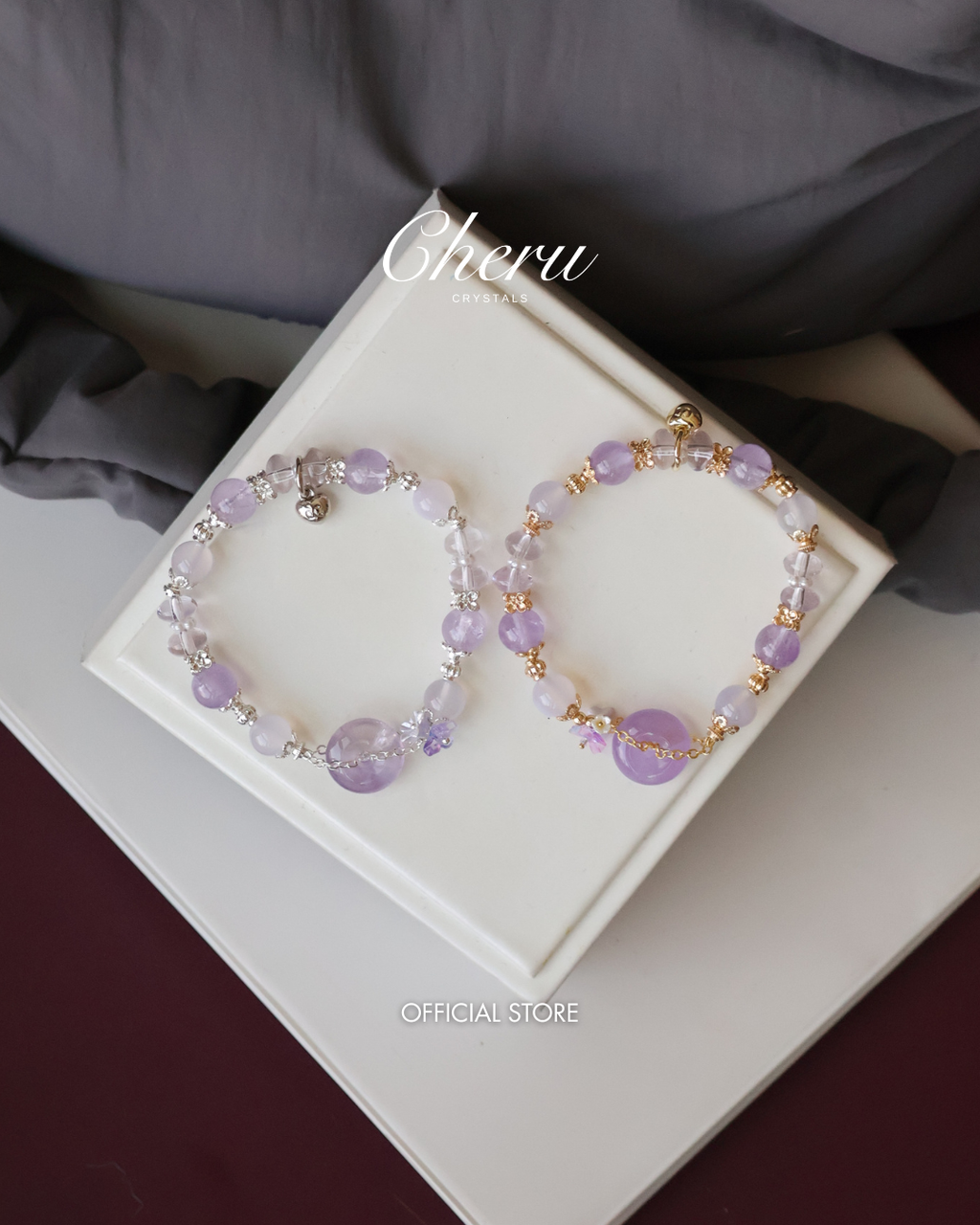 Amethyst & Lilac Chalcedony Ping An Kou Crystal Bracelet ¡ª Odette | 8mm (Elastic)