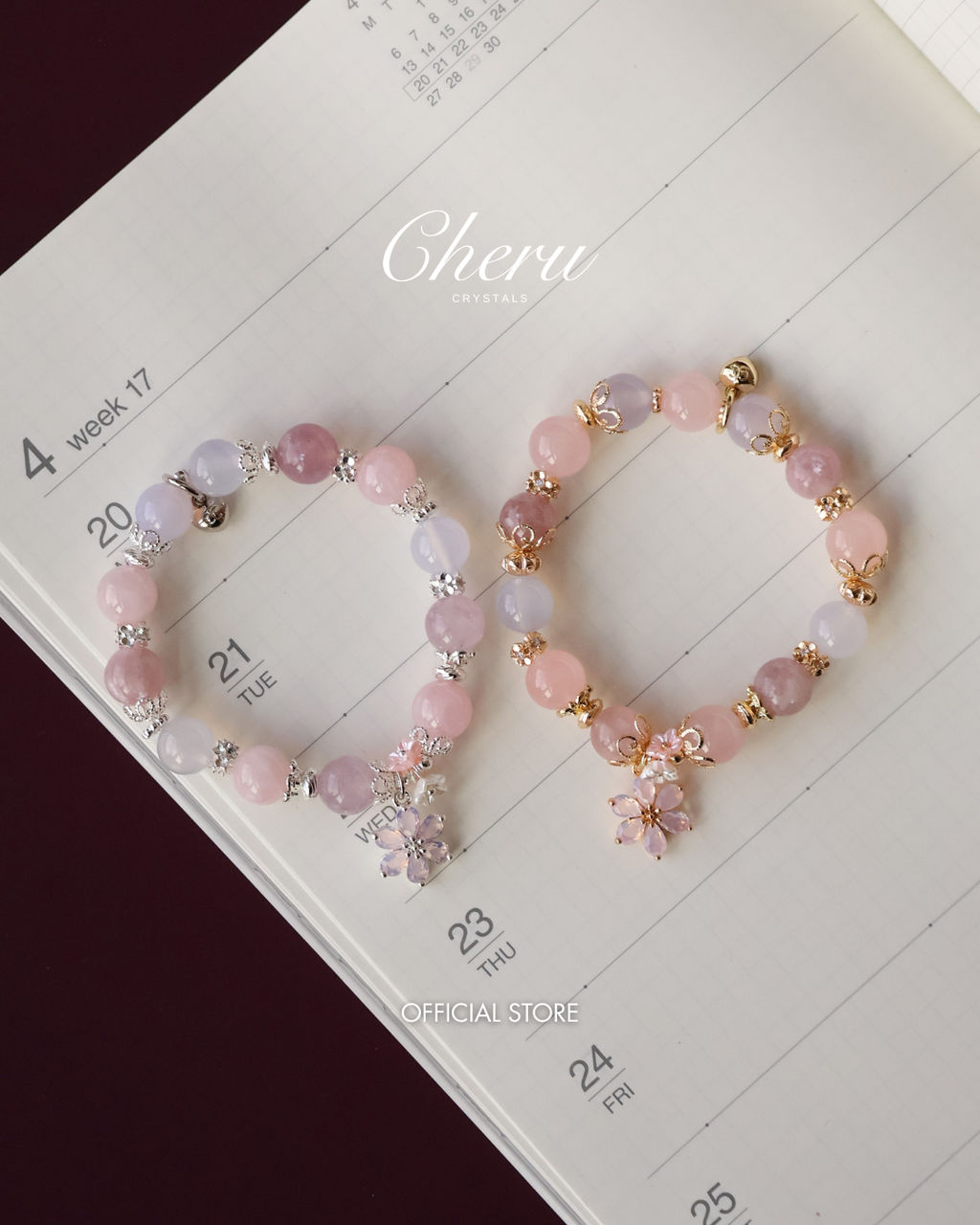 Pink Purple Emerald Mica, Lilac Chalcedony & Rose Quartz with Pink Flower & Mini Flower Bouquet ¡ª Blooming Bouquet | 8mm / 10mm (Elastic)