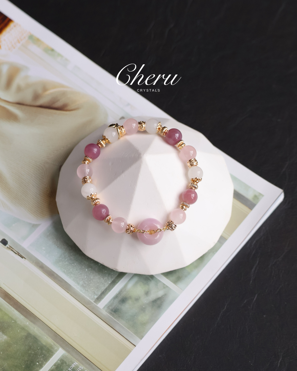 Rose Quartz, Kunzite, Lavender Rose Quartz & White Jadeite ¡ª Miura Ping An Kou | 8mm (Elastic)