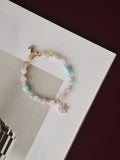 Aquamarine, Blue Topaz, Rose Quartz, Kunzite, White Phantom Quartz, Citrine & Moonstone ¡ª Eira Pastel Duobao Bracelet with Snowflake Charm | 6mm (Elastic)